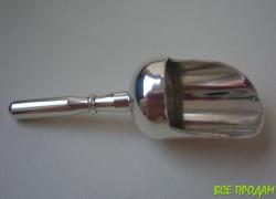 Сахарница-ковшик с лопаткой. Посеребрение. Англия